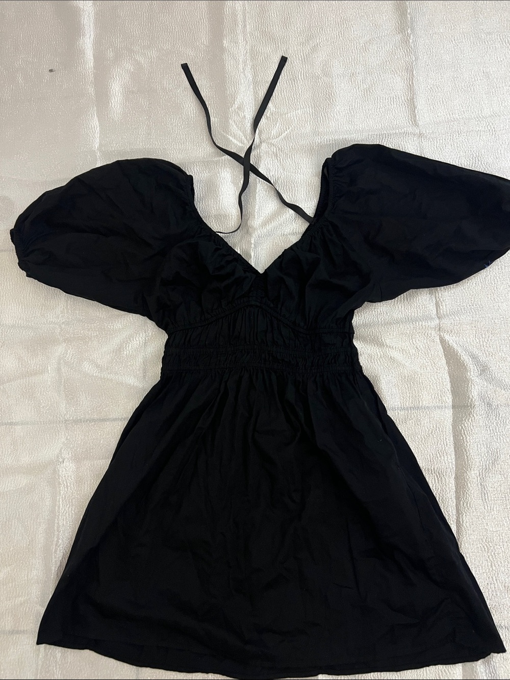 Old Navy Black Puff-Sleeve V-Neck Mini Dress